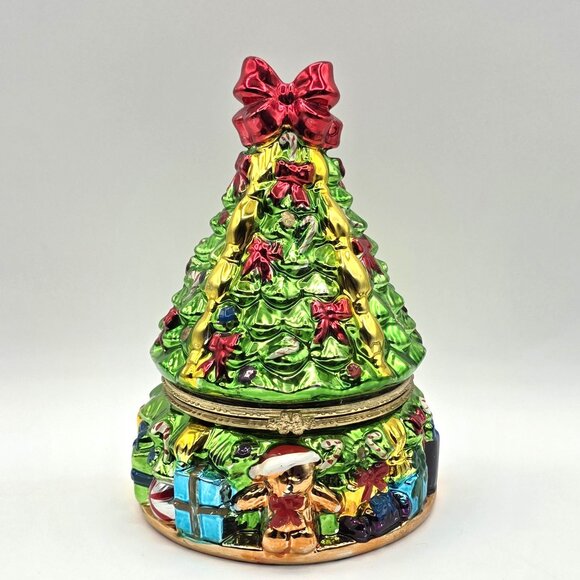 Vintage Mr. Christmas Tree Presents Hinged Music Box Rotating Train Inside Video - Picture 1 of 13